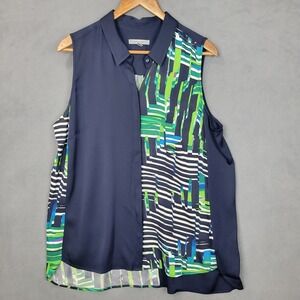 Classiques Entier Shaye Shirt Women XL Multi Silk Geometric Sleeveless Button-Up